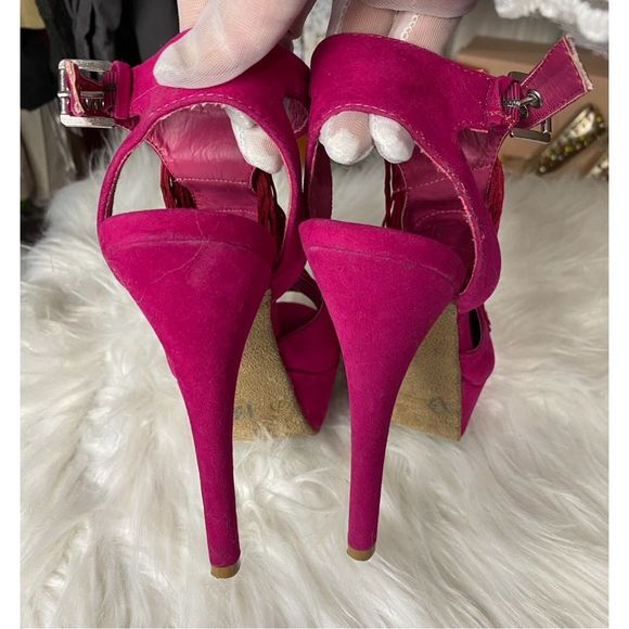 Dollhouse Barbie Hot Pink Fringe Open Toe Platform Sandal Size 7 - Picture 6 of 9